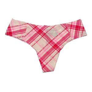 Victoria's Secret PINK No Show Seamless Thong Panty Plaid Print Size Medium